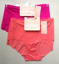 Set of 2 Pink & Coral No VLP Mid Rise Bikini Briefs Knickers Size 10/12 New
