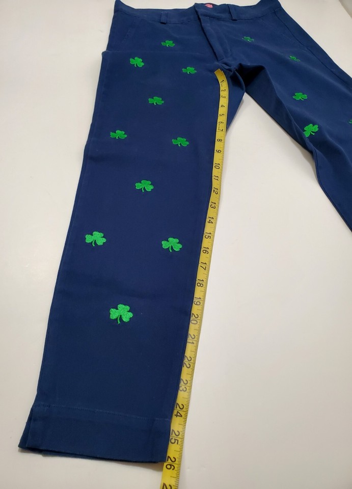 CASTAWAY Nantucket Island Clover Shamrock ☘️ Embroidered Capri Pants