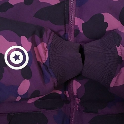 BAPE Shark Full Zip Hoodie Puffer Down Jacket Purple camo A Bathing Ape Size L - Picture 6 of 10