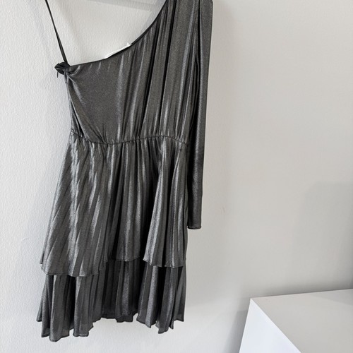 Derek Lam 10 Crosby Size 2 Metallic One Shoulder Mini Dress Pleated Long Sleeve - Picture 10 of 14