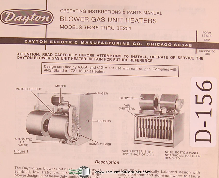 Dayton Blower Gas Unit Heaters, Model 3E248 thru 3E251, Operation u0026amp;  Parts Manual | eBay