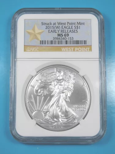 2015 (W) NGC MS69 SILVER EAGLE STRUCK AT WEST POINT EARLY RELEASES STAR LABEL
