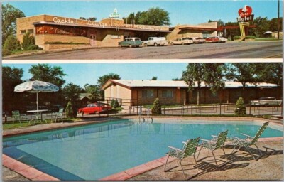 Kansas City, Missouri Postcard ''4 ACRE MOTEL'' Cocktail Lounge & Pool Views 1960s