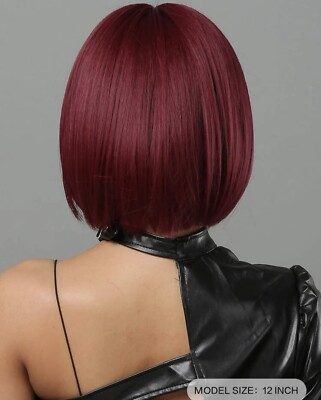 Perruque Courte Carré Rouge Synthétique Avec Frange - Taille Moyenne, Prête à Porter