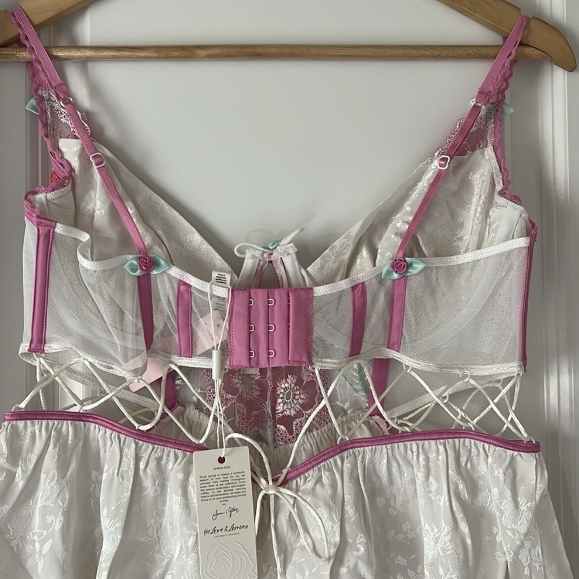 NWT For Love & Lemons Festival Floral Mini Slip Dress Sz Large Satin Ivory  | eBay