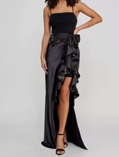 City Studio Juniors Women's Black Mixed-Media Cascading-Ruffle Gown Dress Sz 1/2