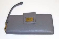 NEW FOSSIL QUINN SLIM LEAD GRAY LEATHER,BI-FOLD,WALLET,CLUTCH,WRISTLET