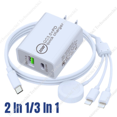 Magnetic Fast Charger Cable USB C Block For Apple Watch 7/6/5/4/3/2/1/SE iPhone