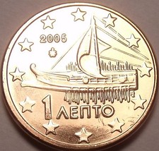 Gem Unc Greece 2005 1 Euro Cent~Ancient Athenian Trireme~Minted In Athens~Fr/Shi