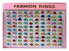 100x verstellbare Kinderringe mit bunten Glitzersteinen - 40090