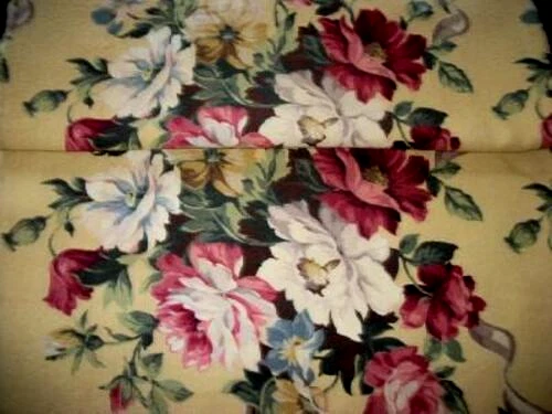 1930s Yellow Barkcloth Fabric Floral Gray Ribbons Vat Dyed Cottagecore 96x42 - Image 2 of 3