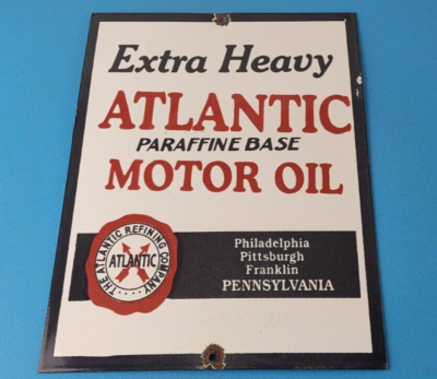 #ad Vintage Atlantic Gasoline Sign Gas Service Pump Porcelain Motor Oil Sign $105.37