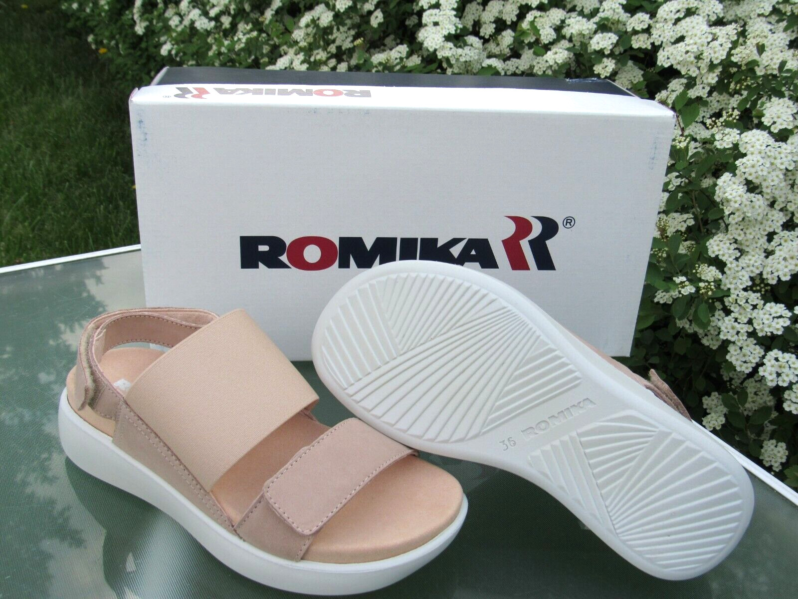 ROMIKA Womens 6.5 US Leather Touch-Fasten Straps Cushion Walking Sandals Natural