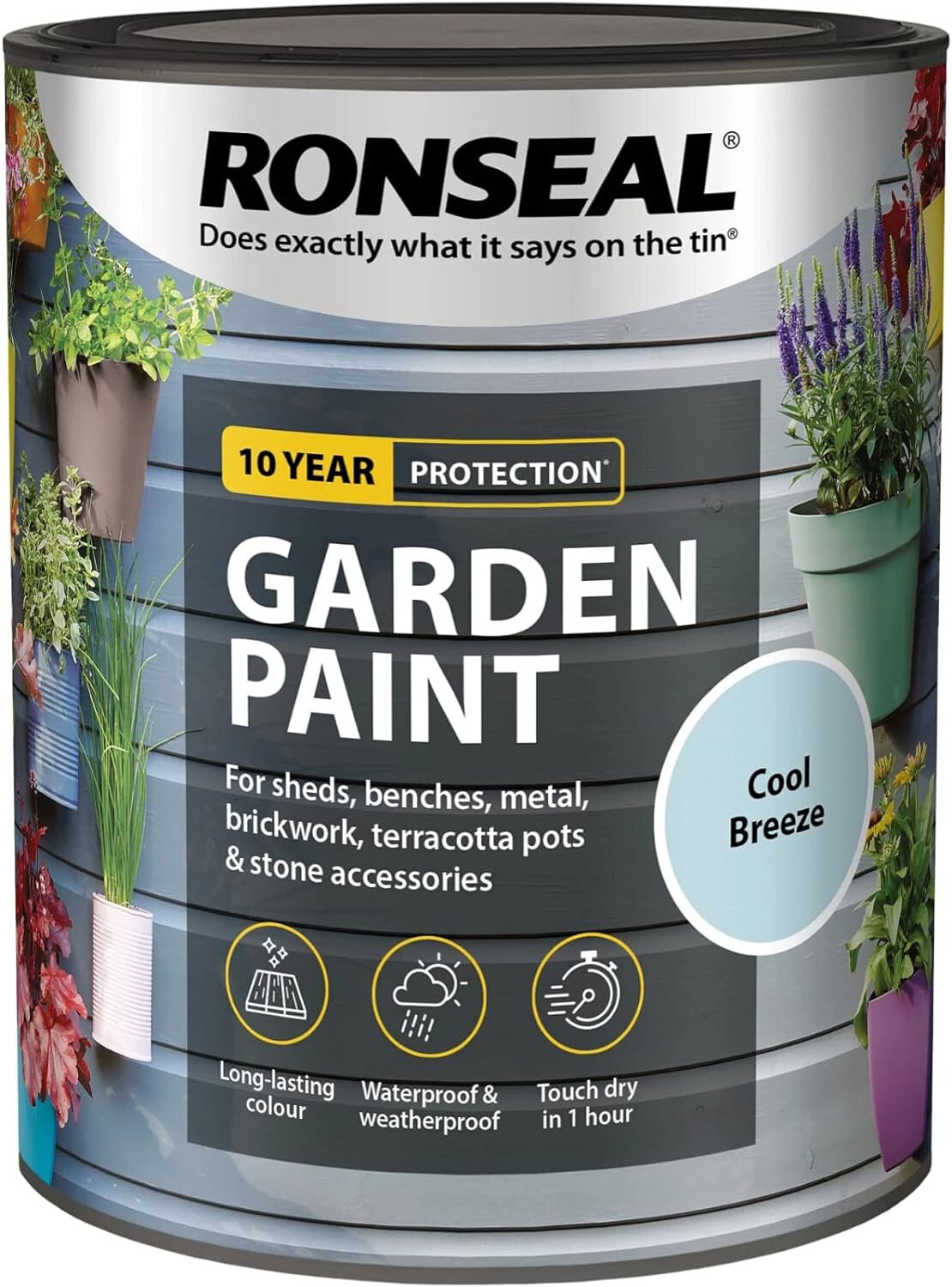 Ronseal Garden Paint Metal Wood Brick Stone Shed Furniture 750ml - Cool Breeze