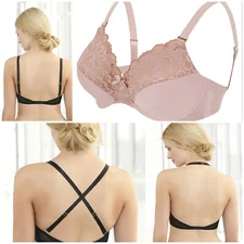 CONVERTIBLE 3-WAY Bra 34B Criss-Cross! Backless! Halter! UNDERWIRE Nude NEW