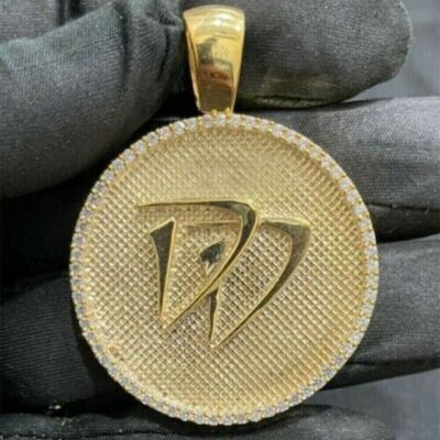2.40Ct Round Cut Simulated Diamond D Custom Letter Pendant 2'' Yellow Gold Plated