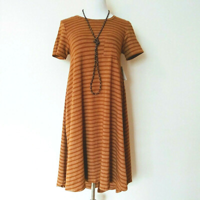 LuLaRoe Carly Striped Knit Dress Sz XS Heather Rust Pocket High Low A-Line