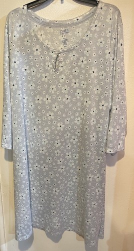 NWT Croft & Barrow Women's Long Nightgown Soft Knit Whisperluxe Blue Floral ~ 3X
