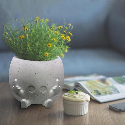 Smiling Plant Pot with Middle Fingers Up