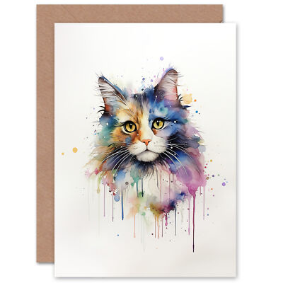 Norwegische Waldkatze Liebhaber Geschenk Aquarell Haustier Portrait Blanko Grußkarte