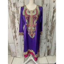 Boho Indian Style Dress Purple/Pink/Teal/Gold Check Measurements 
