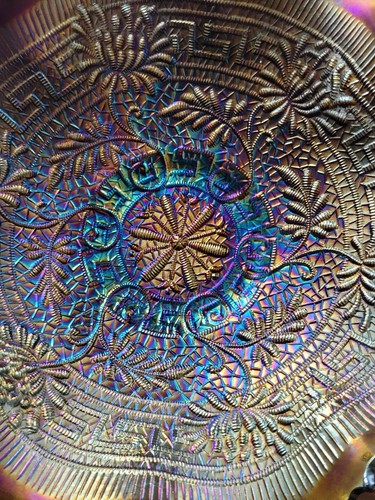 Amazing Purple Northwood Carnival Glass Embroidered Mums Pattern Bowl - Picture 13 of 14