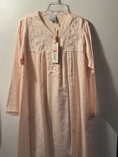 Go Softly Womens Gown Petite Small Peach Floral Embroidered Long Sleeve NWT