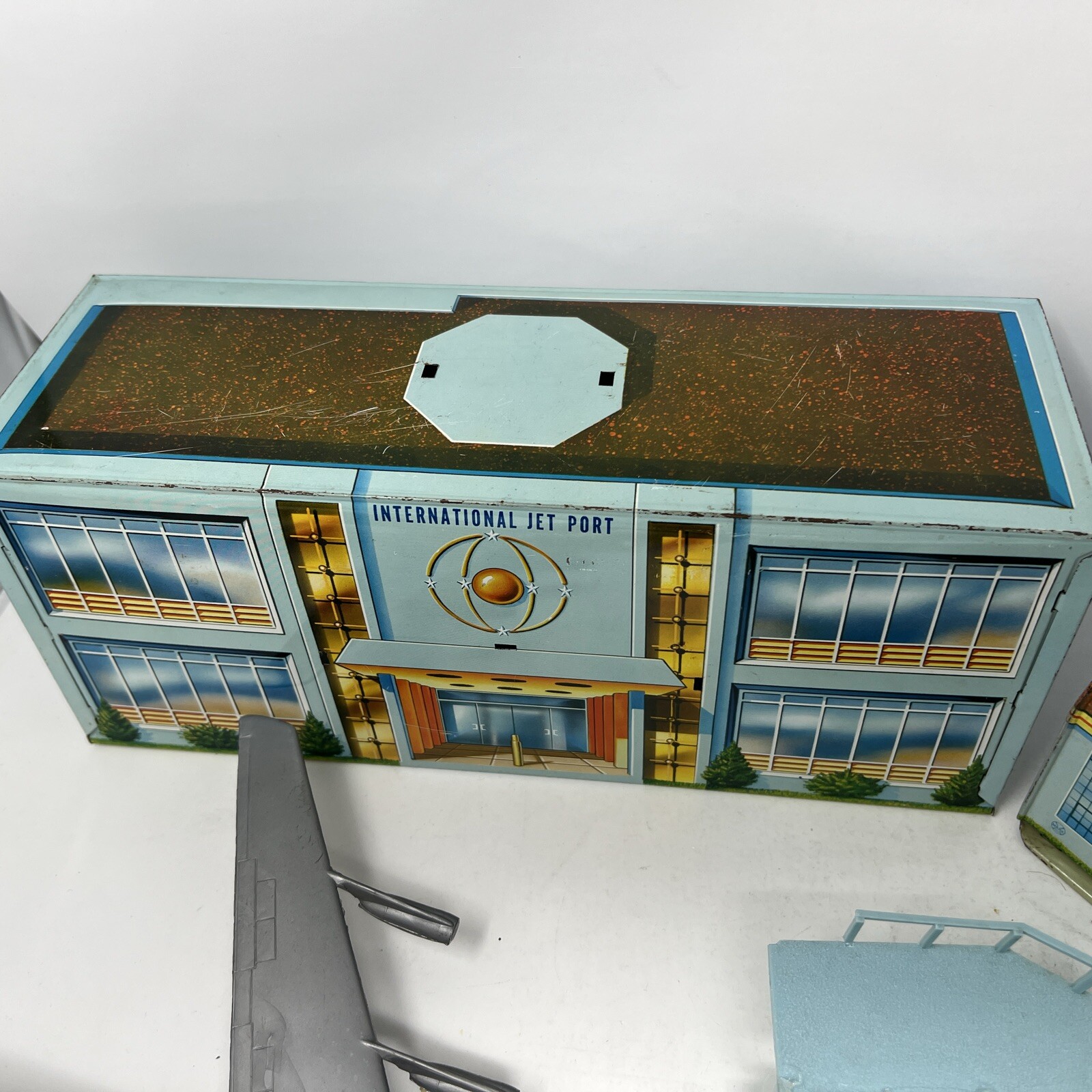 Vintage Marx Airport Playset Plane, Mat, Walkway, Buildings