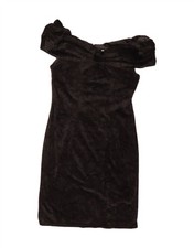 VINTAGE Womens Velour Off Shoulder Dress EU 40 Medium Black Acetate DH38