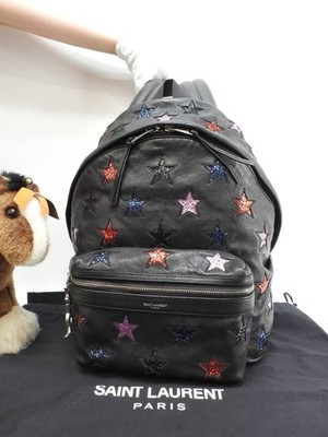 SAINT LAURENT スターモチーフ バックパック Saint Laurent Backpack CityYSL Glitter Star Leather Black Backpack
