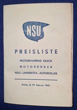 NSU Motorrad Preisliste Ersatzteile 1951 rar!...