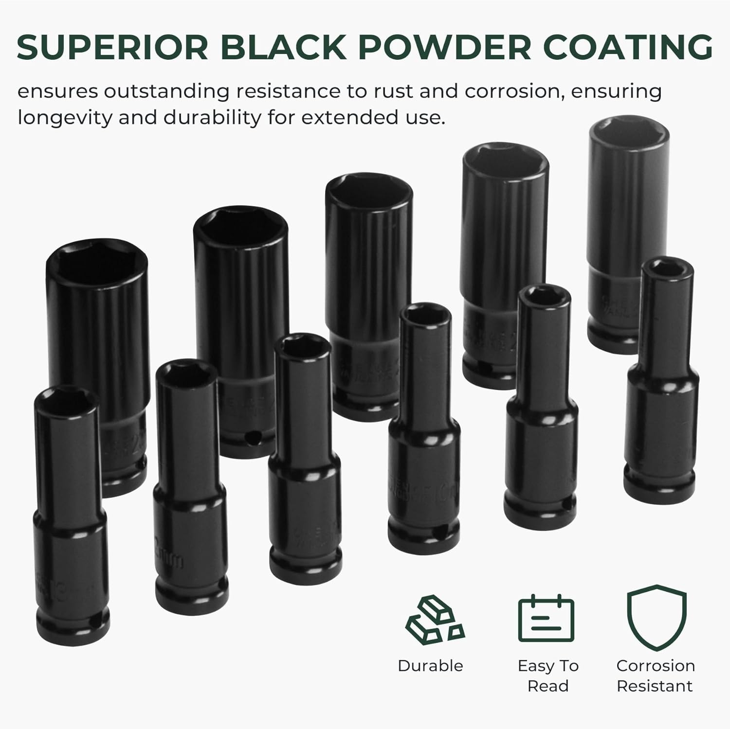 1/2" Drive Impact Socket Set, 20pcs and Tool One Size, Black 
