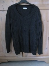 Kenar Charcoal Grey Cable V Neck Angora Wool Jumper Size M