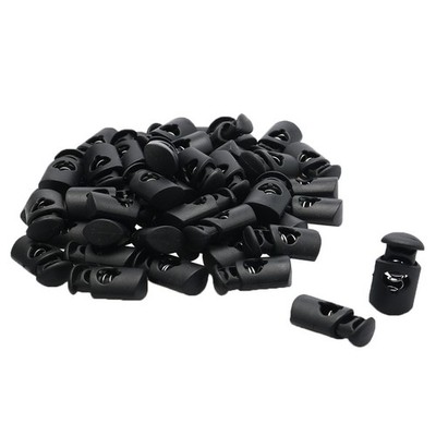 Black Plastic Single Hole 6mm Dia Clothes Rope Cord Locks Stopper Toggles 50pcs