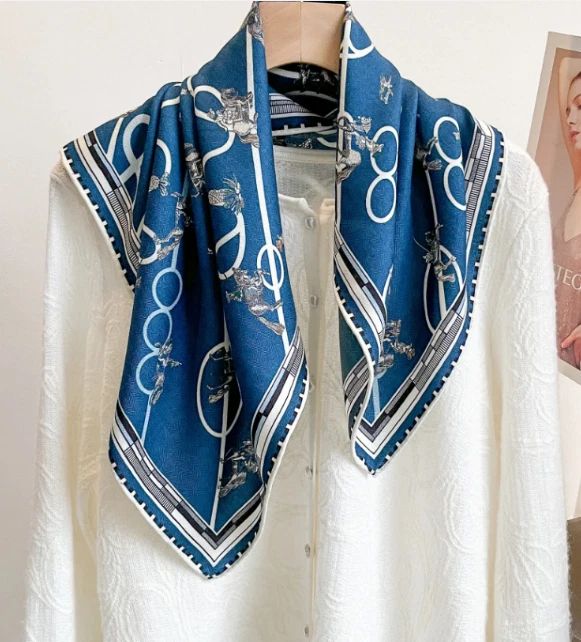 70% Cashmere 30% Silk Bandanna 26'' Shawl coil Print Scarf Neckerchief Wrap