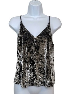 American Eagle Gray Crushed Velvet Cami V-Neck Strappy Tank Y2K Soft Top