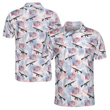 Funny Gun American Flag Golf Polo Shirt Floral Patriotic Men S-5XL