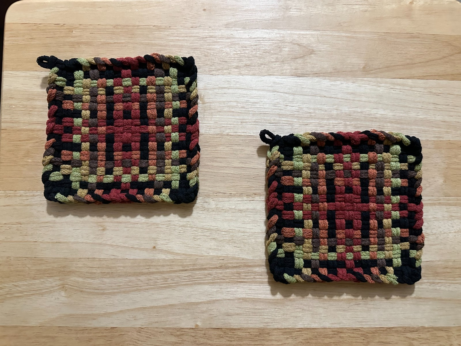 Handmade 2 Matching Cotton Woven Potholders Trivets 6 Earth tone Colors Gift
