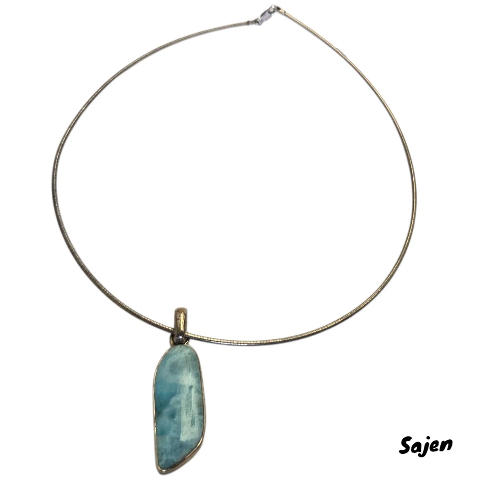 Retired SAJEN Sterling Silver Larimar Omega Chain Necklace - Image 4 of 4