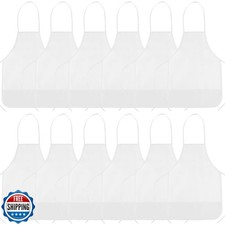 CHRORINE 12 Pack White Kids Painting Apron Bulk Toddler Art Aprons for Kids P