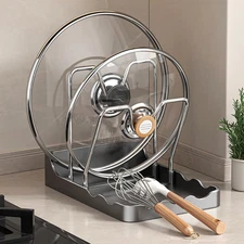 Pot lid Holder And Spoon Rest, 2 Layers Lid And Spoon Rest Pot Lid Organizer ...