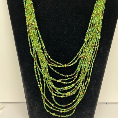 Signed Avon Green Seed Bead Multi-strand 19 -22  Necklace 7951