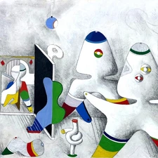 Original Surreal Mixed Media Art Painting by Johannes Kunst WWII Attic Series