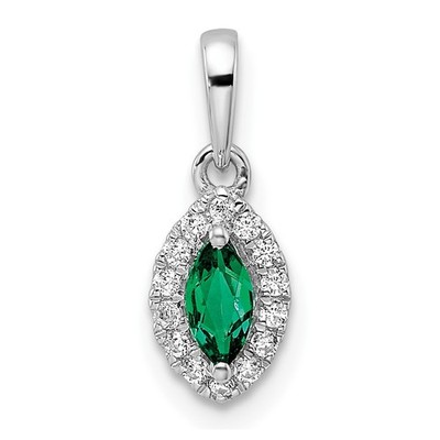 14K Weißgold 0,408Ct Lab Grown Diamant und Lab Created Smaragd Anhänger für Mama