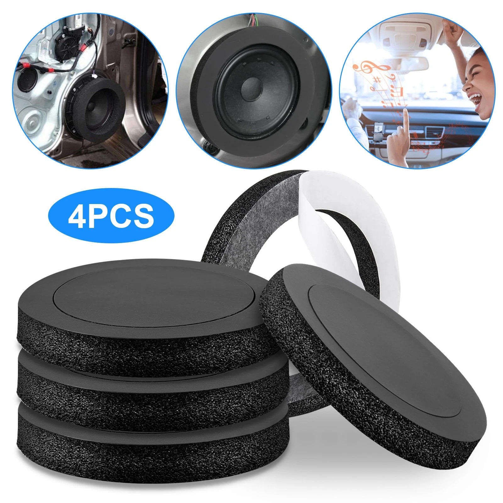 4PCS Car Speaker Foam Pad Bass Enhancer Ring for 6" 6.5" 6.75" 7" Door Speakers
