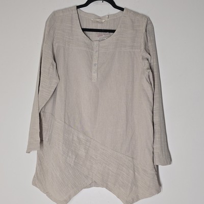 NWT Soft Surroundings Tunic Top Women's PM Linen Gauze Button Lagenlook Boho