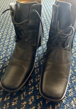 Vintage 90s Black Leather Square Toe Lace-Up Ankle Boots Made in Brazil