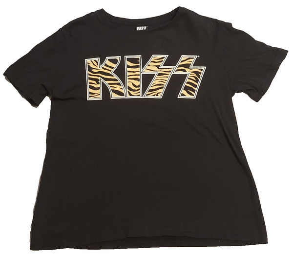 KISS Women's Size 8 T-shirt Top Tiger Print Logo Graphic Black Short Sleeve
