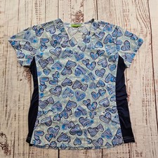 Green Town Blue Paisley Heart Scrub Top Women's Medium