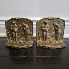 Vintage Cast Iron Bookends Angelus Farmer’s Prayer Vintage  Pre-owned 